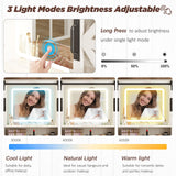 Vabches Farmhouse Makeup Vanity with Sliding Cabinets, White Vanity Desk with Lights Mirror and Power Outlet, Rustic Dressing Table with 4 Drawers&2 Storage Cabinets for Bedroom Vabches