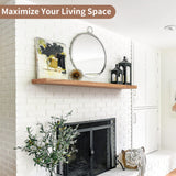 Axeman 48 Inch Fireplace Mantel Shelf - 8 Inch Deep Rustic Solid Elm Wood Floating Shelf, Wall Mounted Farmhouse Display Shelf with Invisible Heavy Duty Metal Bracket, Natural Axeman