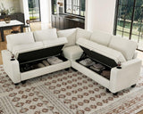 Belffin Fabric L Shaped Sectional Couch with Storage, Small Modular Sectional Corner Sofa with Chaise, Armrest with Cup Holder. Beige Couch. Belffin