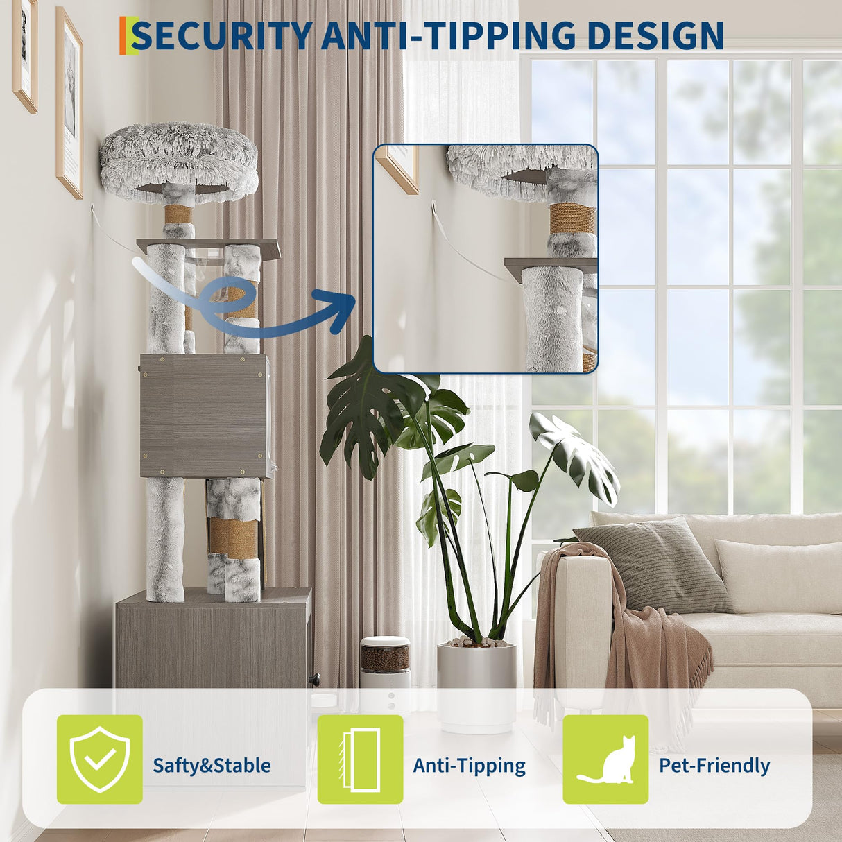 Cat Tree with Litter Box Enclosure, 2-in-1 Cat Tower, 66.9-Inch Tall Cat Condo with Scratching Posts, Perch (Grey) GarveeLife