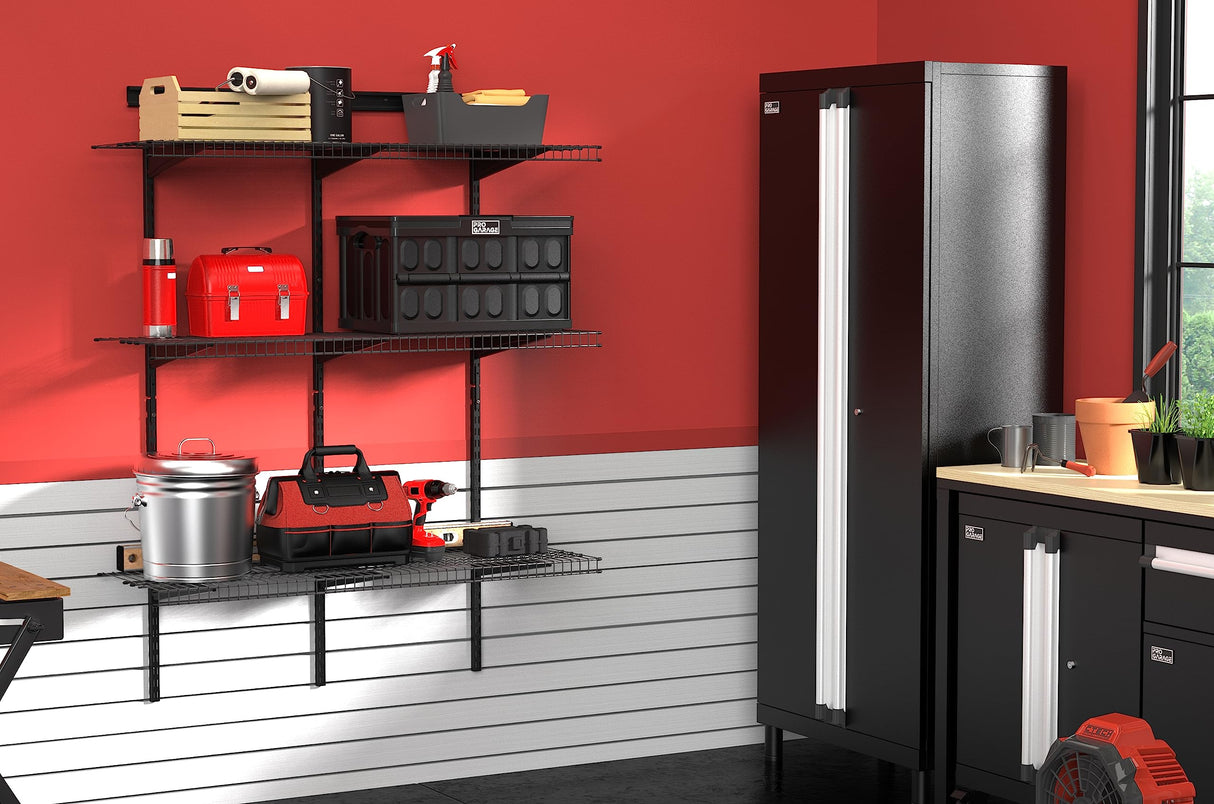 ClosetMaid MaxLoad Heavy Duty Wall Shelf Kit for Garage, 3 Shelves, Adjustable ShelfTrack Wire Shelving, Black Finish ClosetMaid