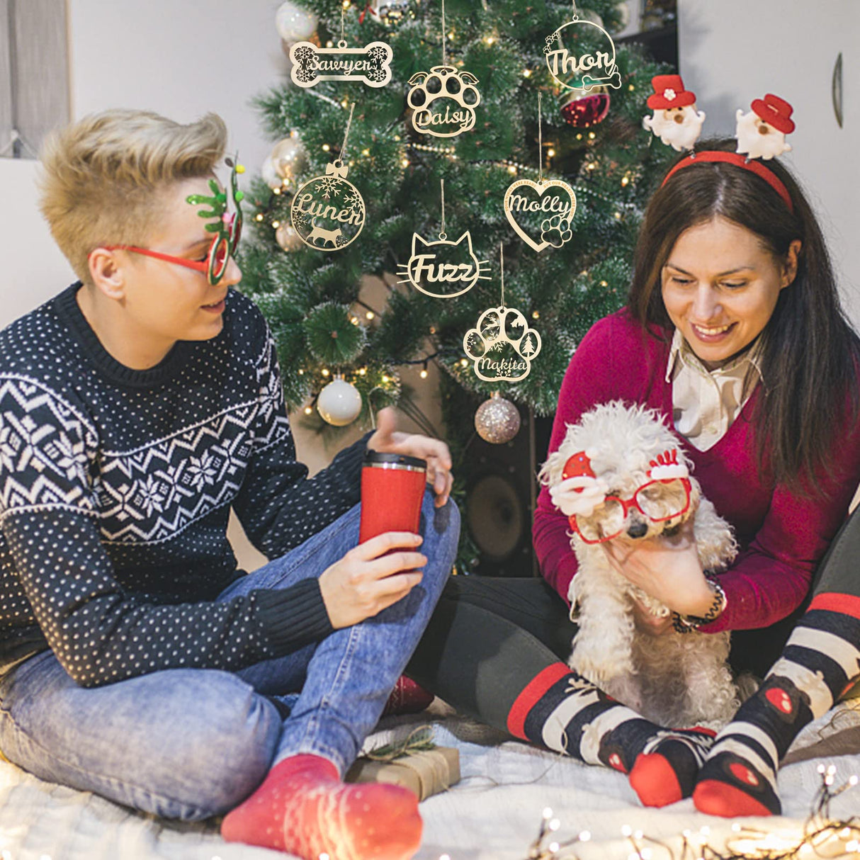 Personalized Cat Paw Christmas Ornaments with Angel Wings, Custom Pet Name Wooden Ornaments for Christmas Tree Decorations Gifts SIMIEEK