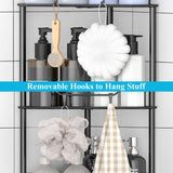 HuggieGems 4 Tier Floor Standing Corner Shower Caddy Organizer Shelf with Hooks, Bathroom Shelves Stand Rack, Black HuggieGems