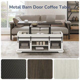 BELLEZE Lift Top Coffee Table, 44" Farmhouse Coffee Table with Storage & Sliding Barn Doors, 3 in 1 Multi-Function Coffee Table for Living Room, Dining Reception Room, Lawson - White Sand BELLEZE