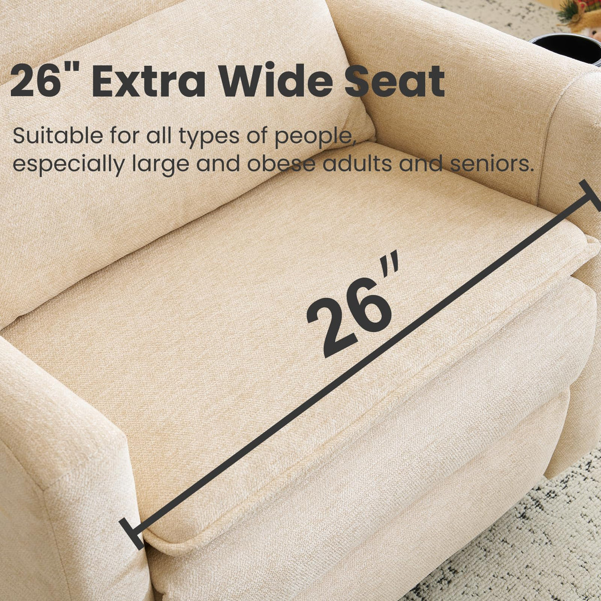 RUTOX Oversized Swivel Rocker Recliner with Adjustable Headrest, 26" Extra Wide Glider Recliner Nursery Chair with Double Cushion, Chenille Glider Rocking Chair for Living Room,Cup Holder,Beige RUTOX