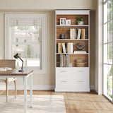 LITTLE TREE 72-Inch Tall White Bookcase, 5-Tier Wooden Open Display Bookshelf with 2 Drawers fits Letter, Legal, A4 Size, Modern Floor Standing Storage Organizer for Home Office & Living Room,Bedroom LITTLE TREE