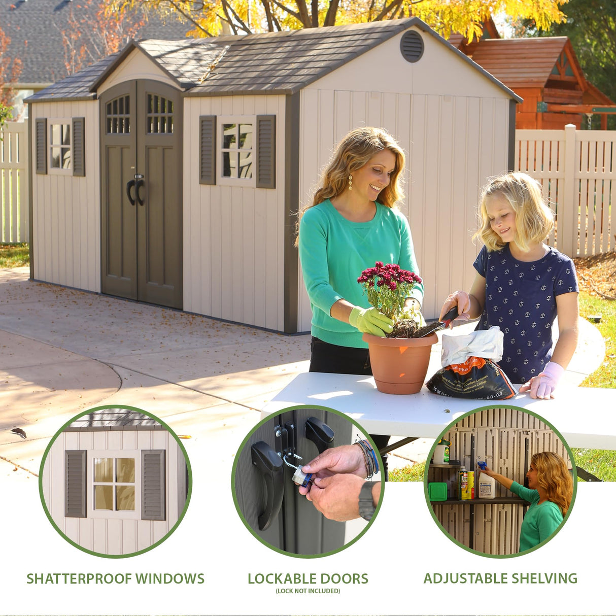 Lifetime 60138 Outdoor Storage Shed, Desert Sand, 15 x 8 Feet Lifetime