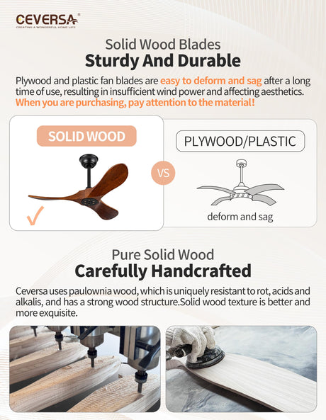 Ceversa 36 Inch Small Ceiling Fan no Light,Wood Ceiling Fan without Light with Remote Control,3 Blades Propeller Walnut Outdoor Ceiling Fan for Patio,Indoor,Living Room,Bedroom,Porch,Farmhouse Ceversa