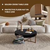 LKTART 31.5'' Round Coffee Table Modern Solid Wood Handcraft Drum Wooden Felief Coffee Table Stainless Steel Legs Sturdy Pedestal Tea Table for Living Room Apartment Small Space,Black LKTART