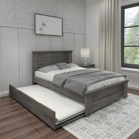 Max & Lily Modern Farmhouse Full Bed with Panel Headboard and Trundle, Driftwood Max & Lily