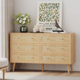 6 Drawer Rattan Dresser for Bedroom, Modern Natural Wooden Dresser, Beside Table for Closet, Boho Chests of Double Drawers for Bedroom, Living Room, Entryway, Hallway yesasin