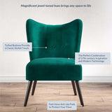 BELLEZE Modern Velvet Accent Chair, Wingback Small Upholstered Reading Chair with Solid Wood Legs, Comfy Tufted Button Armless Corner Chair for Living Room, Bedroom - Sheila (Green) BELLEZE