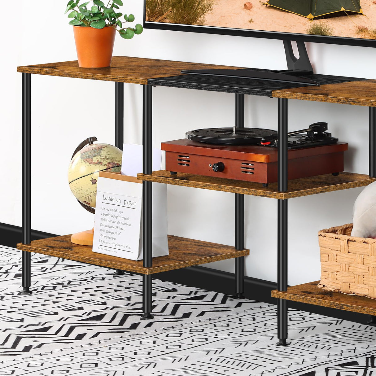 50 inch TV Stand for Bedroom Rustic Brown TV Entertainment Center with Storage 3 Tier TV Table Stand for Living Room TV Console Table for 50 43 40 32 inch TV Luplom