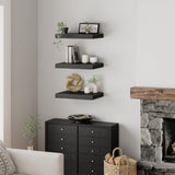 QEEIG 10" Deep Floating Shelves for Wall - 10 x 16 inch Book Shelf Bathroom Bedroom Kitchen Living Room Hanging Bookshelf Farmhouse Set of 3, Black (025-40B3) QEEIG
