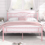 VECELO 14 Inch Queen Size Metal Platform Bed Frame with Headboard and Footboard, Heavy Duty Mattress Foundation with Steel Slats Support, No Box Spring Needed, Pink VECELO