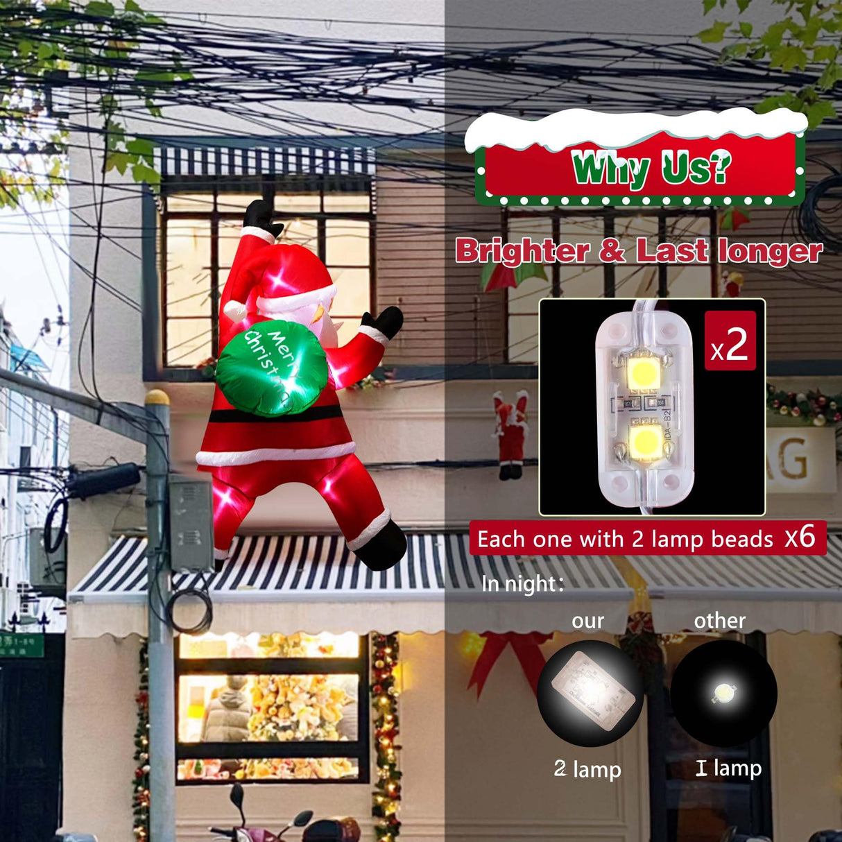 TwoBees 6FT Christmas Inflatables Outdoor Decorations Joy Hanging Santa Claus Gift Bag, Very Bright LED Lights Blow Up Giant Christmas Decor for Indoor Yard Outside Fall Vacation Holiday Party Lawn TwoBees