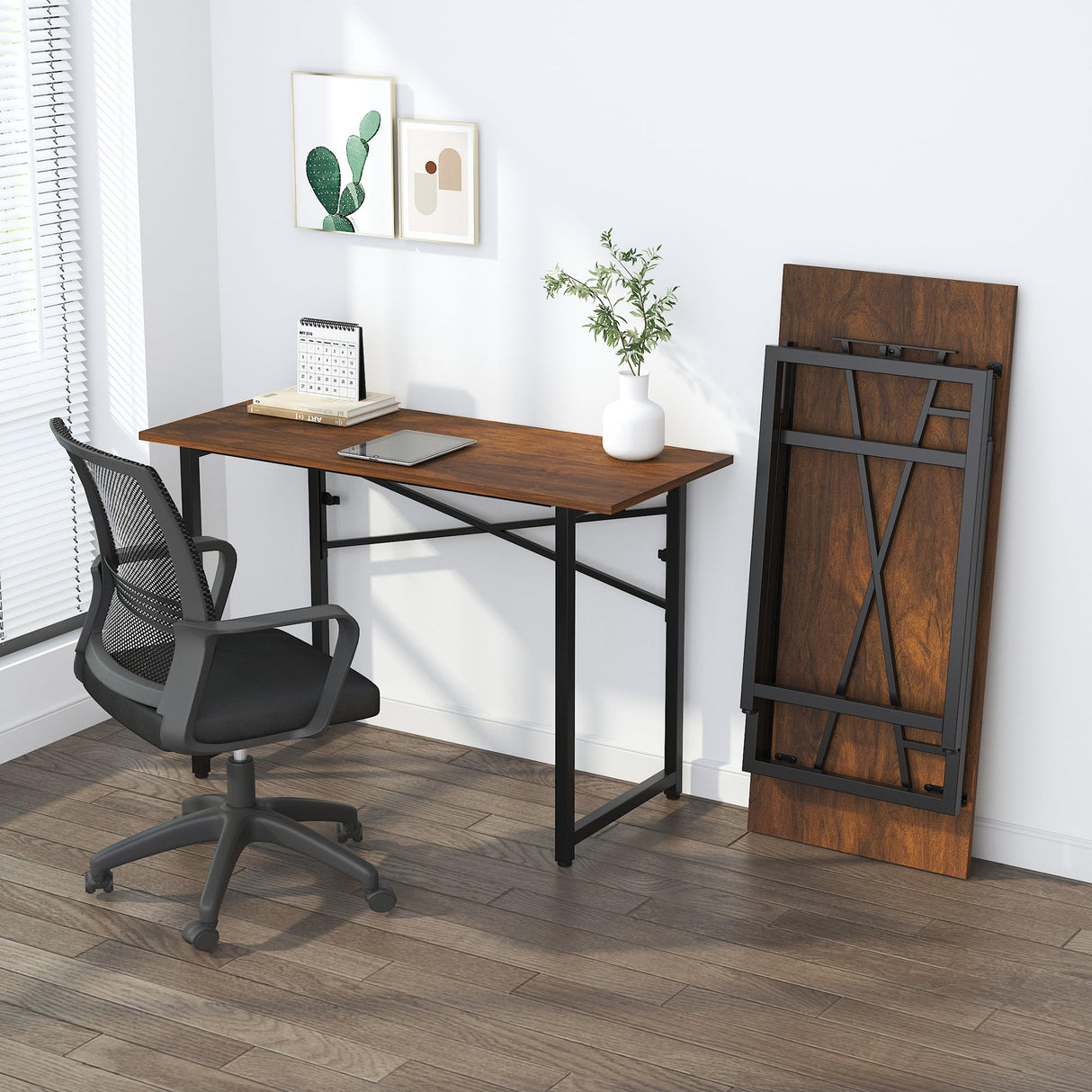 Lutown-Teen 47 inch Folding Desk No Assembly Required, Writing Gaming Computer Camping Table, Home Office Desk, Mahogany Lutown-Teen