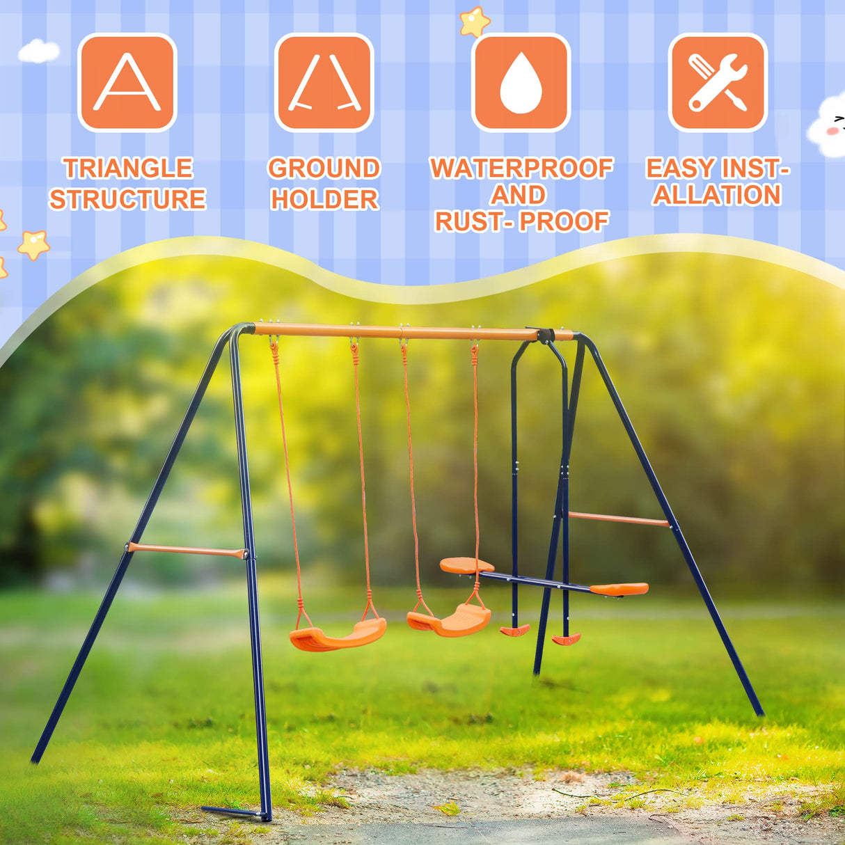 Outdoor Swing Sets for Backyard, 440lbs Load Capacity Swing Stand with 2 Seats and 1 Glider, Heavy Duty A-Frame Metal Outdoor Swing Set for Kids Nova Microdermabrasion