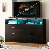 EnHomee Black Dresser for Bedroom with 6 Drawers and Shelves,Modern Wood Dresser with LED Lights,Large TV Stand,Hallway,47.3" W x 39.4" H x 15.8" D,Black EnHomee