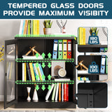 MIIIKO Metal Storage Cabinet with Glass Doors, Counter High Display Cabinet with 2 Adjustable Shelves and Tempered Glass Doors, Locking Small Display Cabinet… MIIIKO