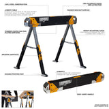 ToughBuilt - Folding Sawhorse - Sturdy, Durable, Lightweight, Heavy-Duty, 100% High Grade Steel - Adjustable up to 4x4 Size Support Arms - 1300 LB Capacity - (TB-C700) - 2 Pack ToughBuilt