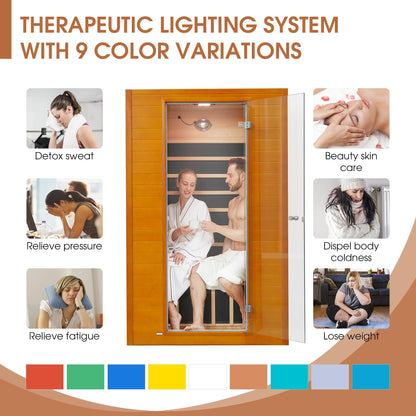 springspa Far Infrared Sauna Room, Near Zero EMF Canadian Hemlock Wood Sauna with 1800W, 9 Chromo Therapy Lights, Oxygen Ionizer, Bluetooth, LCD Control Pannel for Indoor Use, 2 Persons - WoodArtSupply