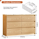 Ieejdn Fluted Dresser for Bedroom with 6 Drawers, 47.2" Modern Chest of Drawers with Faux Marble Top, Curved Profile Design,Dresser TV Stand, Wood Drawer Organizer for Living Room, Hallway, Oak1