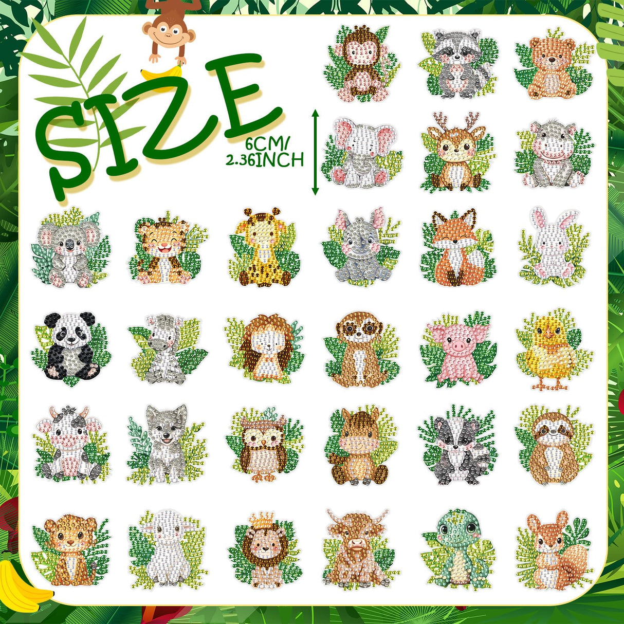 Xuhal 30 Pcs Jungle Animal Diamond Painting Magnets Safari Animal Diamond Art Magnets Kits for Adults Zoo Woodland 5D Rhinestone Refrigerator Magnetic Sticker for DIY Crafts Fridge Wildlife Gifts Xuhal