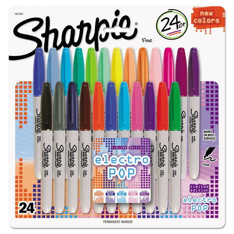 Sharpie Electro Pop Permanent Markers, Fine Tip, Marker Set, Assorted Colors, 24 Count - Coloring, Drawing, Art, Markers, Writing Sharpie