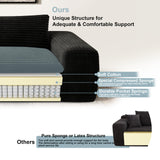 Yomsum 184'' Living Room Sectional Couch with Double Layer Black Plush Corduroy Fabric, 6 Seater Boneless L Shaped Cloud Couch in a Box, No Assembly Modular Sectional Sofa Bed with Ottoman Yomsum