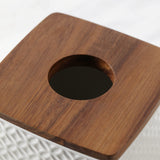 Motifeur Bathroom Accessories - Ceramic Tissue Holder with Wooden Lid, Decorative Square Tissue Cover Box (White and Beige) Motifeur