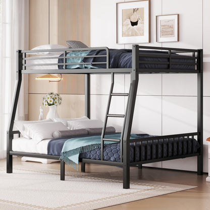 mikibama Full XL Over Queen Bunk,Metal Heavy Duty Bunk Beds for Adults,Queen Bunk Bed with Inclined Ladder,Industrial Bunkbeds for Kids,Adult,Small Spaces,Space Saving. (Black, Full XL Over Queen)