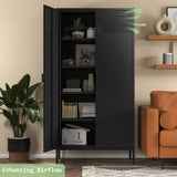 COFaR 5 Tier Black Metal Storage Cabinet, Free Standing with 2 Doors, 4 Adjustable Shelves and Legs, Cupboard Metal Cabinet for Living Room, Kitchen, Dining Room, Office COFaR