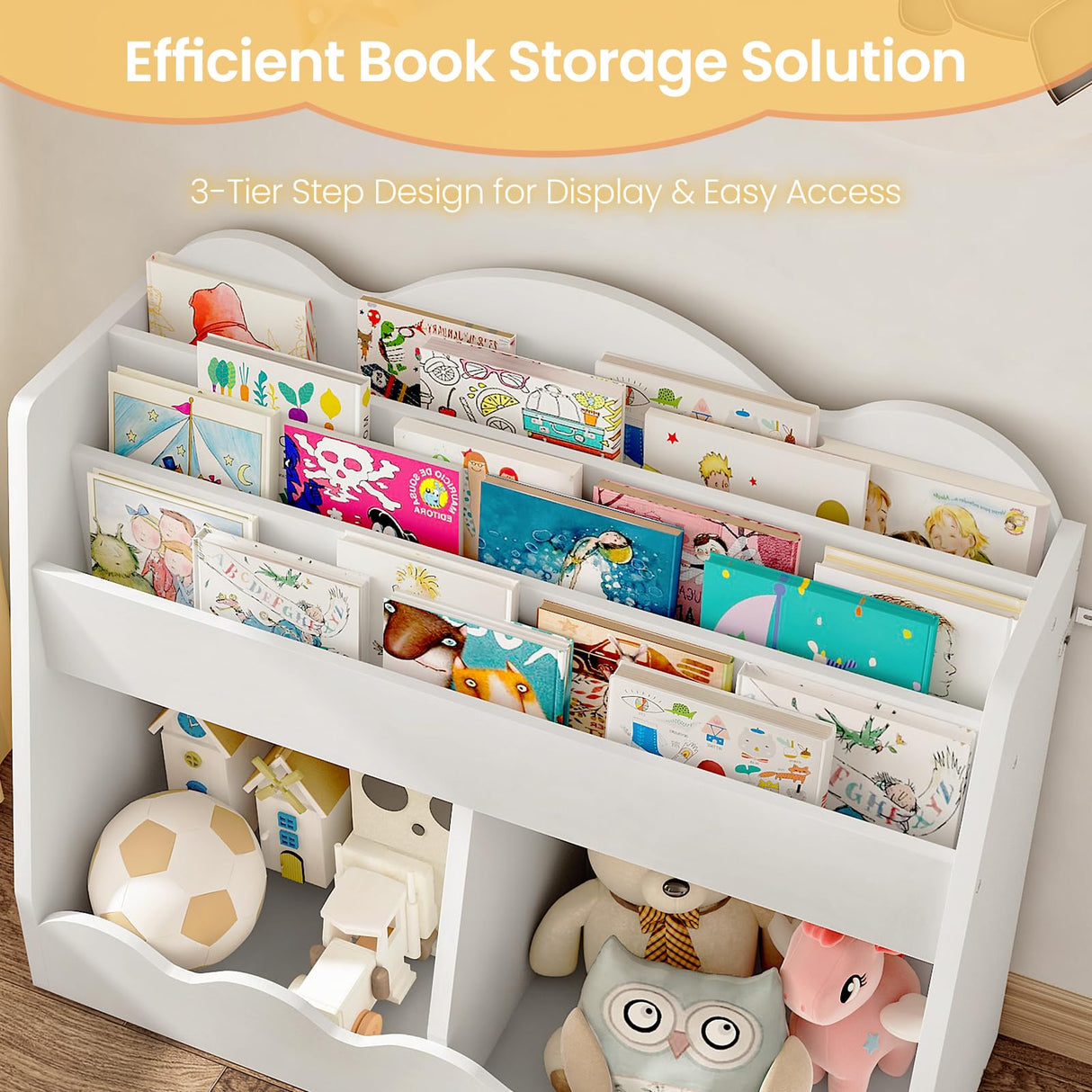 CHOEZON Kids Bookshelf and Toy Storage, Children's Bookcase with 2 Toy Cubes, Toddler Book Shelf for Kids Room, Wooden Book Organizer, for Playroom, Nursery, Living Room, White MCW15WB CHOEZON