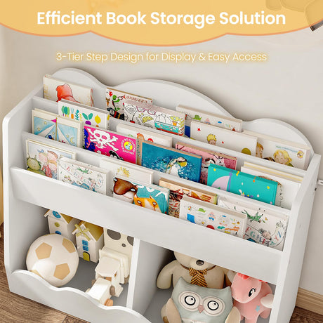 CHOEZON Kids Bookshelf and Toy Storage, Children's Bookcase with 2 Toy Cubes, Toddler Book Shelf for Kids Room, Wooden Book Organizer, for Playroom, Nursery, Living Room, White MCW15WB CHOEZON