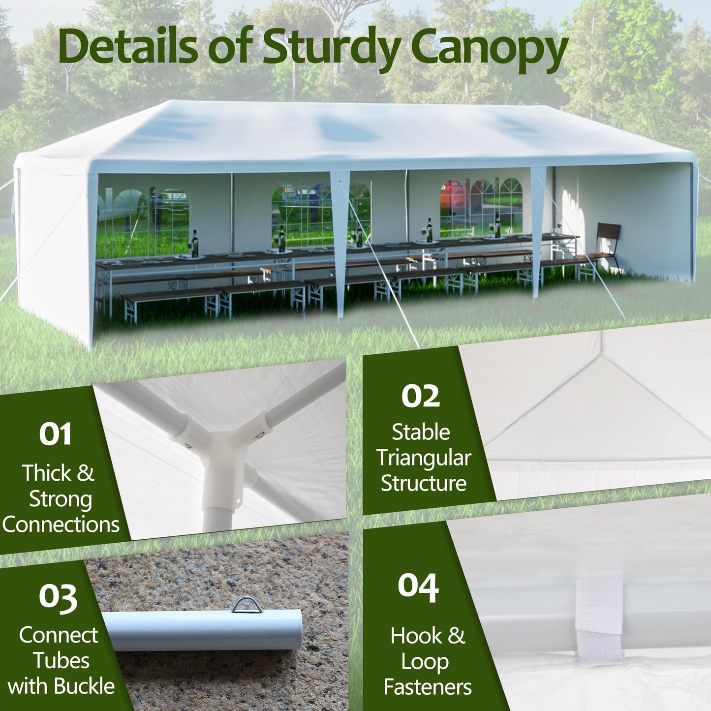 Acosure 10x30' Wedding Party Canopy Tent with 3 Removable Sidewalls,Outdoor Gazebo W/ 2 Doorways,for Gardens,Patios,Beaches,Parties,Easy to Assemble,White