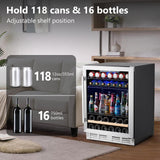 Beverage Fridge 24 Inch Beverage and Wine Cooler Built-in or Freestanding - 120 Cans & 16 Bottles Capacity Wine Refrigerator Cooler Kalamera