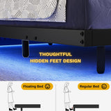 DWVO Queen Size Floating Bed Frame, LED Bed Frame with USB Port, Queen Metal Platform Bed with Heavy Duty Steel Slats, No Box Spring Needed, Easy Assembly, Black DWVO