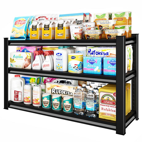 Rufokisa 3-Tier Garage Shelving Heavy Duty，48" W Metal Shelving Unit for Garage, 1650 lbs Load Capacity Utility Rack Shelves＆ Garage Shelves, 48”W x 18”D x 39”H(Black) Rufokisa