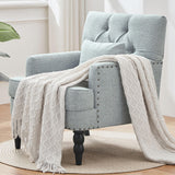 HUIMO Accent Chairs Set of 2, Tufted Club Chair Set of 2 with Lumbar Pillow,Upholstered Button Armchair, Linen Fabric Sofa Chairs for Bedroom, Living Room, Mid Century Modern Reading Chair,Light Blue HUIMO