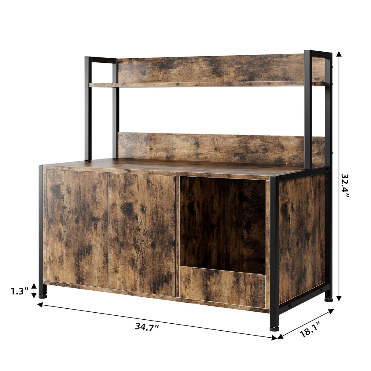 32.4” Cat Litter Box Furniture with Storage Shelves, Hidden Litter Box Enclosure and Double Doors, 2-in-1 Cat Washroom Cabinet with Scratching Pad, Wooden Pet Organizer for Home Décor GarveeHome