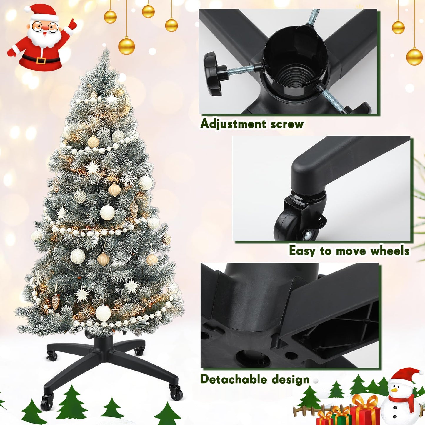 Chitidr Christmas Tree Stand for up to 9.8 Feet Tall Adjustable Artificial Tree Stand Base with Casters Tree Holder for Xmas Home Decoration Fit Fake Trees