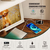 FREDEES Antique White Tall Corner Cabinet with LED Light - Rustic Farmhouse Storage Solution FREDEES