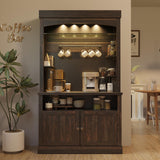 Garvee 72 in Pantry Cabinet, Farmhouse Coffee Bar Station with 3 Color LED Light and 5 S-Hook, Kitchen Hutch with Storage Rack, Rustic Cupboard for Living Room Dining Room Garvee