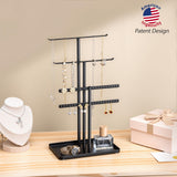 pickpiff Jewelry Stand Organizer, 14.5" Tall Sturdy Metal, 3-Tier Jewelry Holder for Necklace, Earring, Bracelet, Ring, Hanger for Display and Storage, Aesthetic Room Decor, Black pickpiff