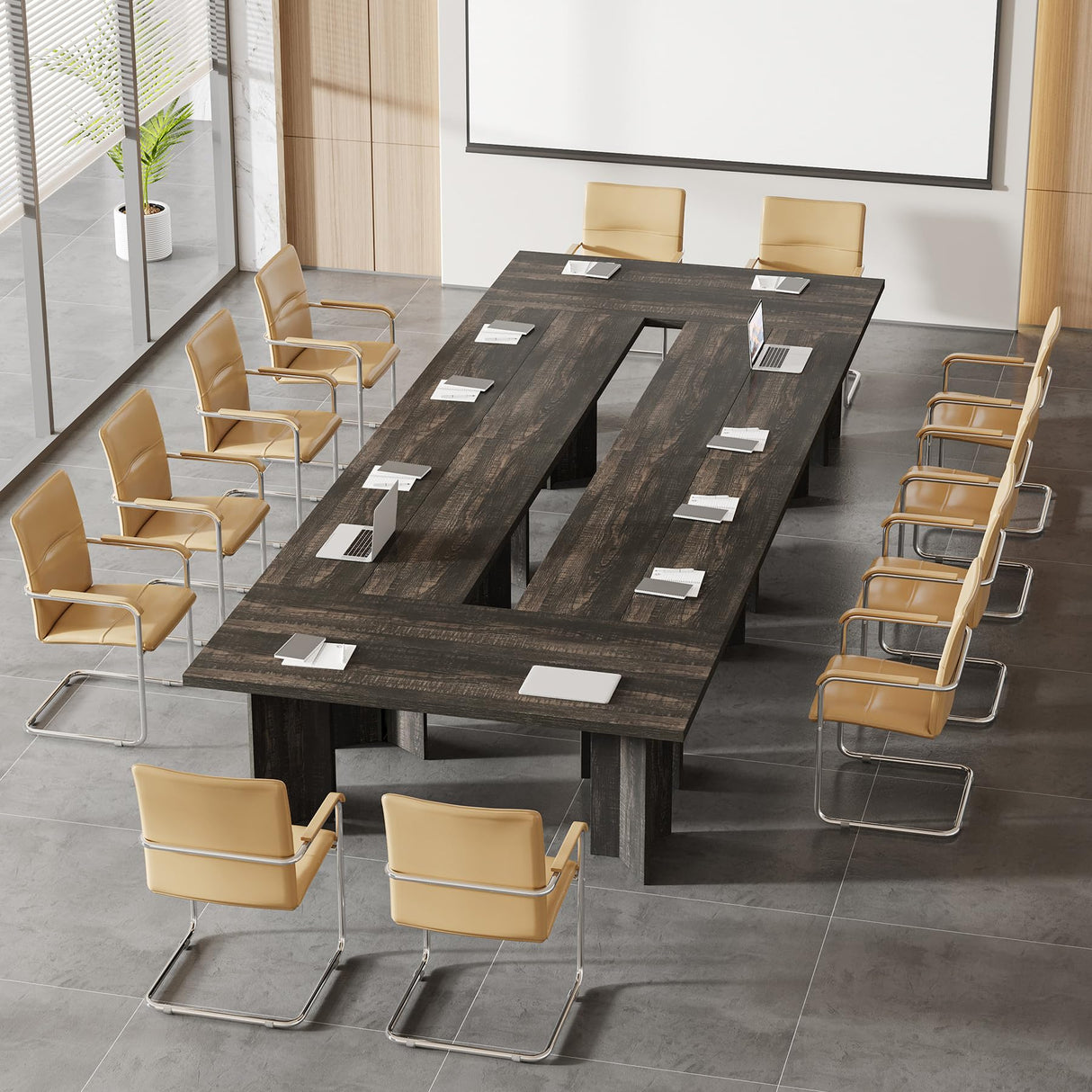 Tribesigns 5.5FT Conference Table, 63-inch Rectangle Meeting Seminar Table, Large Wooden Business Tables for 4-6 People, Heavy Duty Pedestal (Dark Gray) Tribesigns