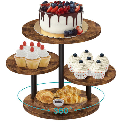 ELITEROO 4 Tier Round Cupcake Tower Stand for 50 Cupcakes, Wooden Rotatable Cake Stands with Tiered Tray, Farmhouse Wood Dessert Display Platter for Birthday Graduation Baby Shower Wedding Tea Party