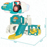 NYEEKOY 9-in-1 Toddler Slide, Bus-Themed Baby Slide and Climber Playset with Basketball Hoop, Ring-Toss, Car Playhouse, Kids Indoor and Outdoor Playground Nyeekoy