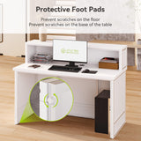 LITTLE TREE 57-Inch Reception Desk with Counter, Boho Style Front Desk, Modern Checkout Counter, Receptionist Desk for Retail, Lobby, Salon, Office, White LITTLE TREE