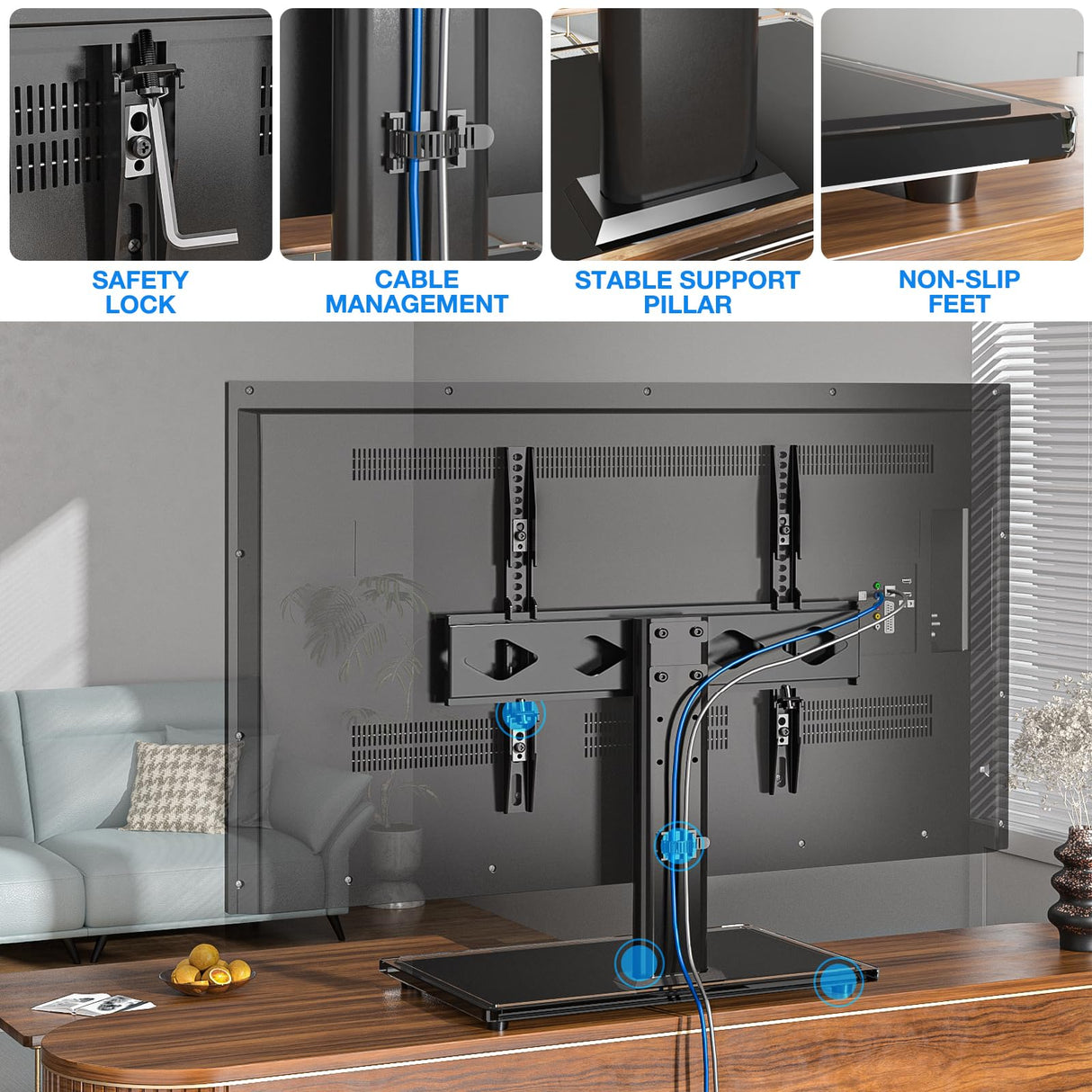 Rfiver Universal Table Top TV Stand TV Base Replacement for Most 27 30 32 39 40 42 43 49 50 55 60 Inch LCD LED Plasma Flat Screen TVs, Vesa Mount Holds up to 88 lbs, Height Adjustable Rfiver